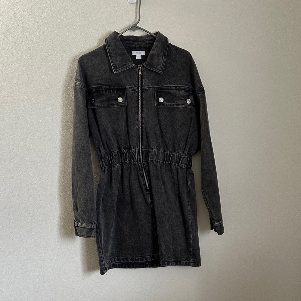 Forever 21 Black Long Sleeve Denim Dress